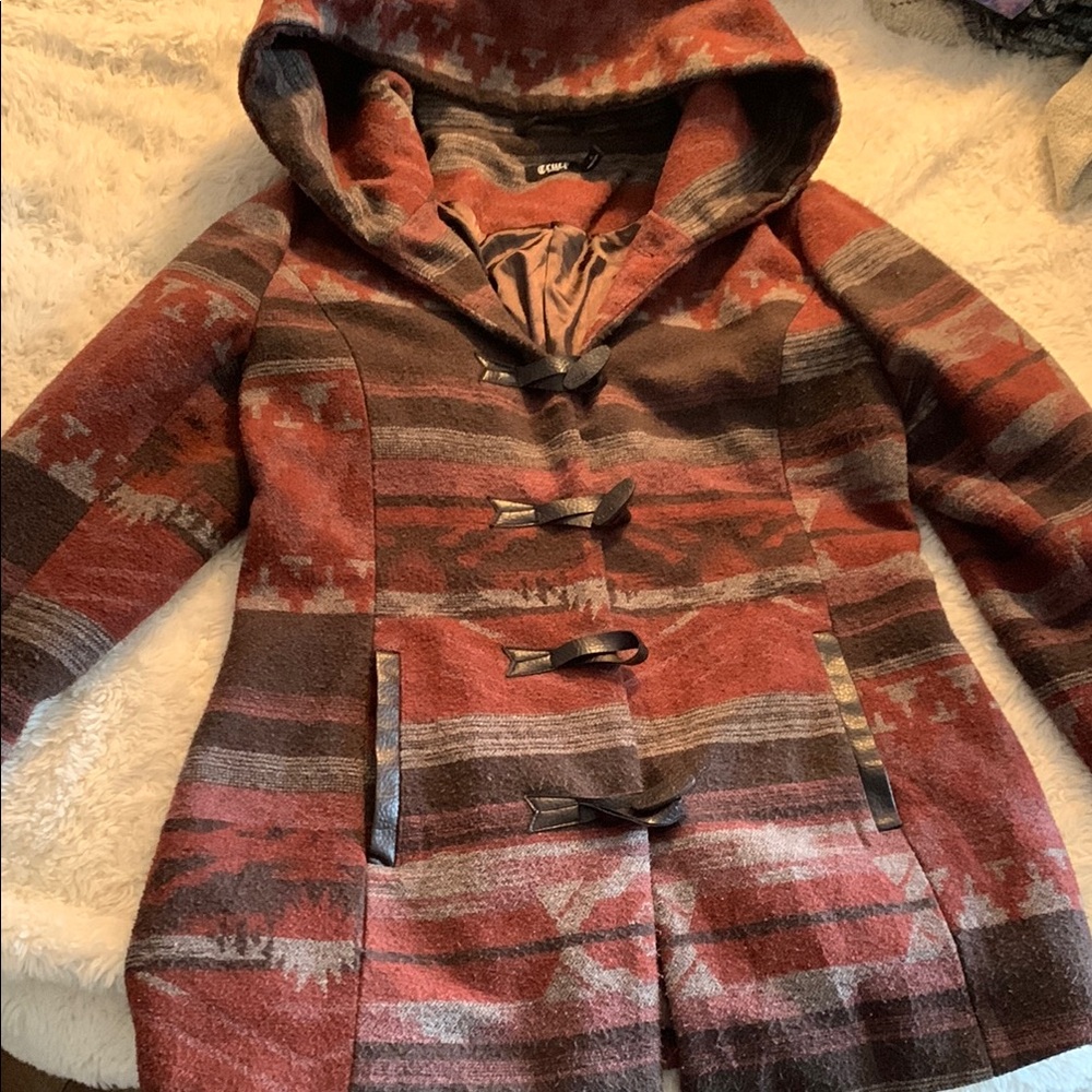 Cruel Girl Red and Brown Hooded Jacket with Earthy Tones